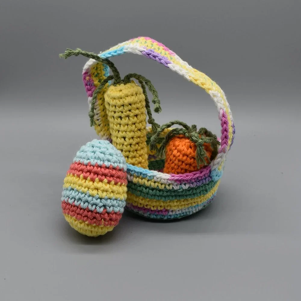 Hand Crafted Crochet Kitty Cat Easter Basket With Catnip toys